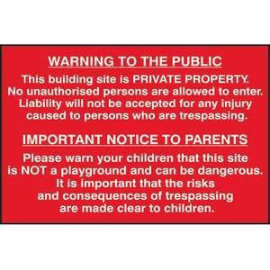 600 X 400mm Building Site Warning