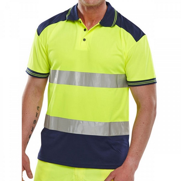 Beeswift Hi-Vis  Two Tone Polo Shirt - Yellow/Navy - Small