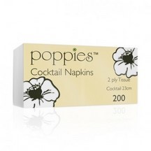 Poppies Cocktail Napkins 2-Ply - 200x White - 24 x 24cm