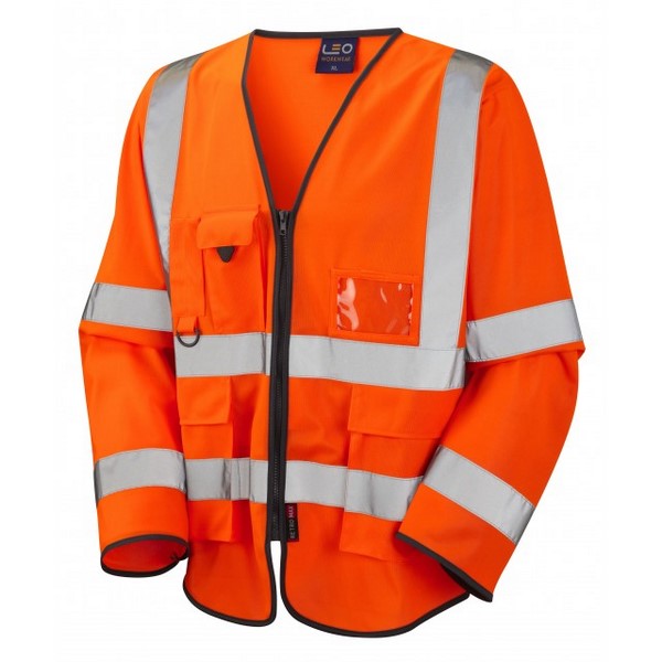 Leo EcoViz Wrafton Hi-Vis L/Sleeve Waistcoat - Orange - Small