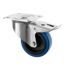 Blue Rubber Swivel Castor - With Brake - 75mm - 100kg load capacity