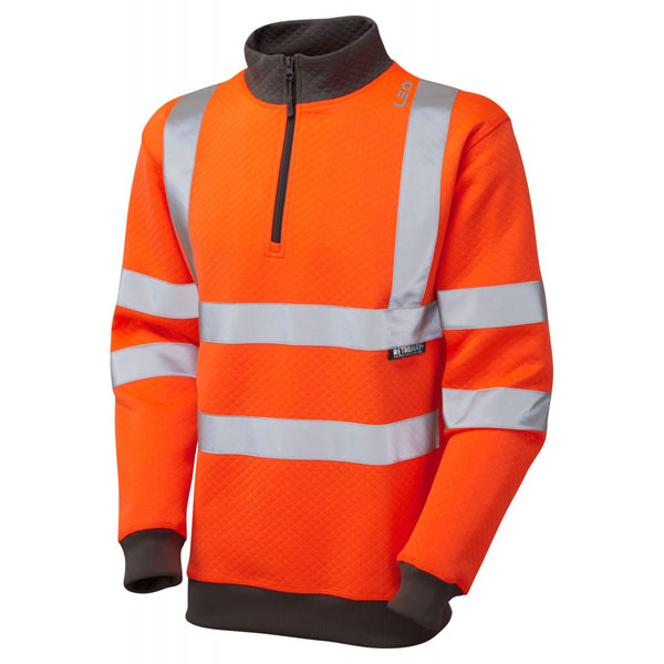 Leo EcoViz Brynsworthy Hi-Vis 1/4 Zip Sweatshirt - Orange - Small