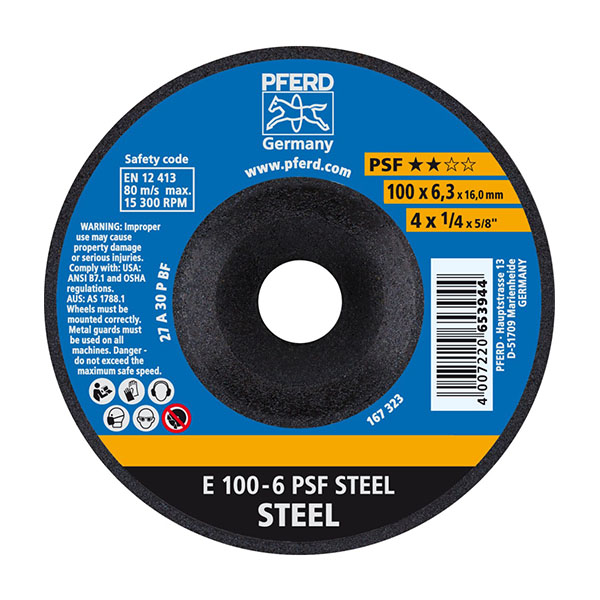 PFERD STEEL Grinding Wheels - E PSF - 100mm - 6.3mm