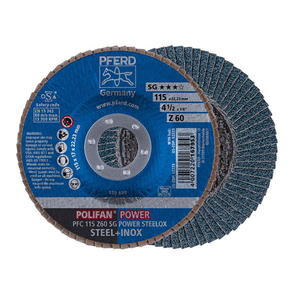 PFERD POWER STEELOX Polifan Flap Discs - Zirconia Alumina SG - 115mm - 60