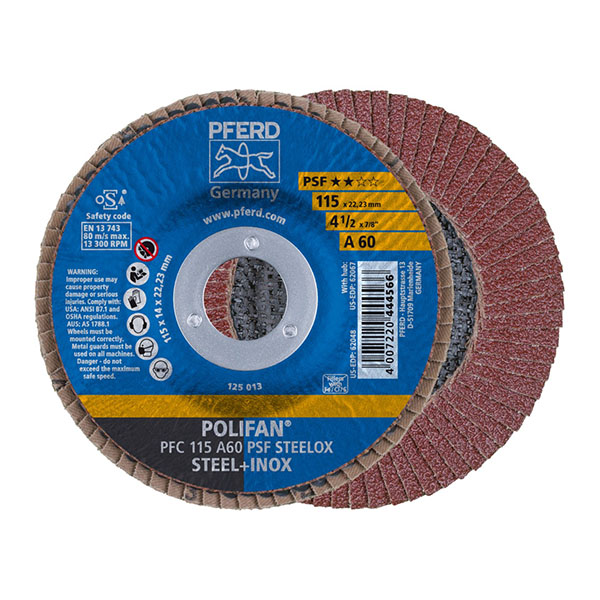 PFERD STEELOX Polifan Flap Discs - Zirconia Alumina PSF - 115mm - 60