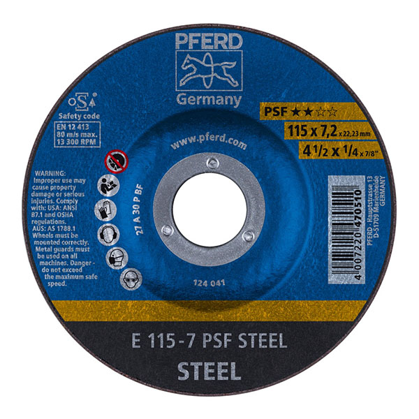 PFERD STEEL Grinding Wheels - E PSF - 115mm - 7.2mm