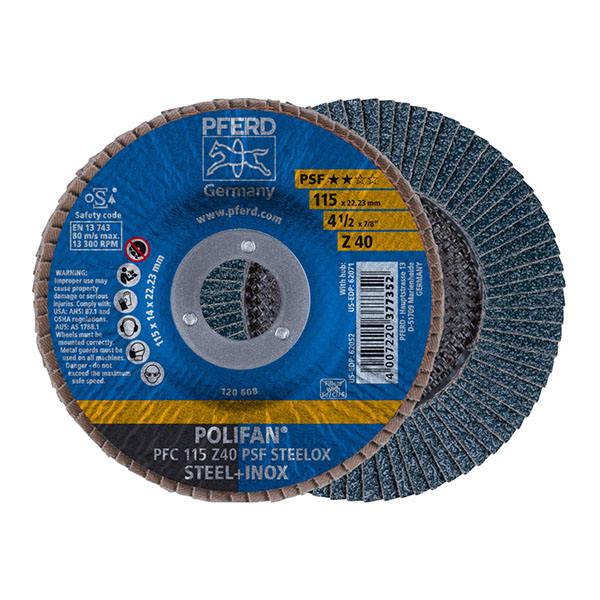 PFERD STEELOX Polifan Flap Discs - Zirconia Alumina PSF - 115mm - 40