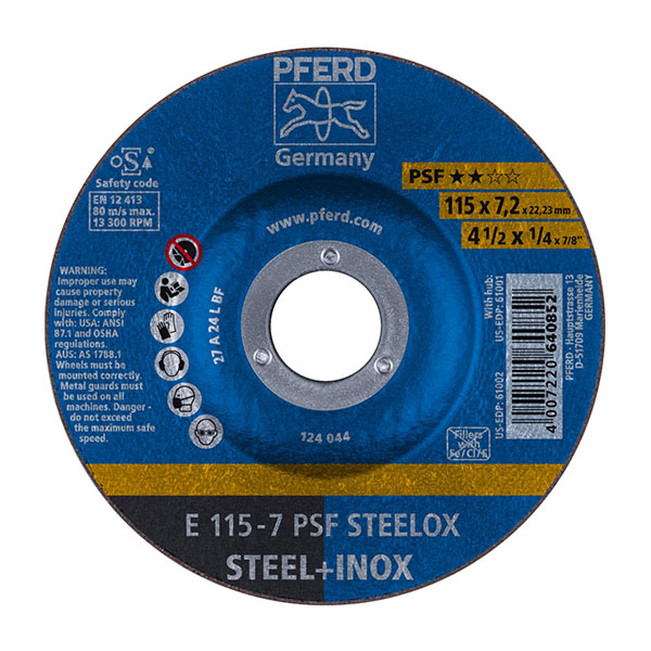 PFERD STEELOX Grinding Wheels - E PSF - 115mm - 7.2mm