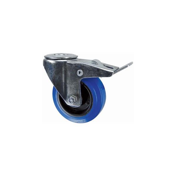 Blue Rubber Swivel Castor - With Brake - 125mm - 140kg load capacity