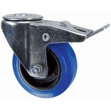 Blue Rubber Swivel Castor - With Brake - 125mm - 140kg load capacity