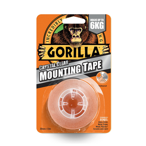Gorilla Crystal Clear Mounting Tape - 25mm x 1.5m