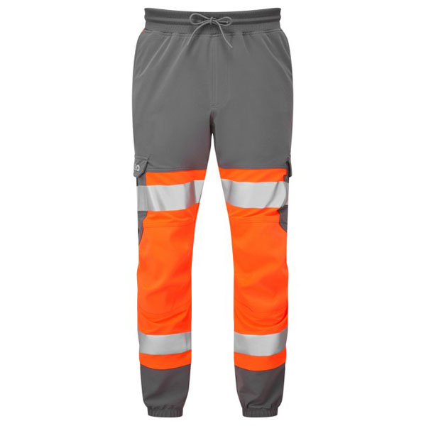 Leo EcoVis Hawkridge Hi-Vis Stretch Trousers - Orange/Grey - Small