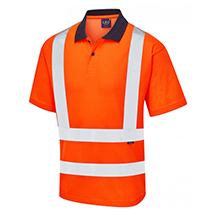 Leo EcoViz Croyde Hi-Vis Polo Shirt - Orange - Small