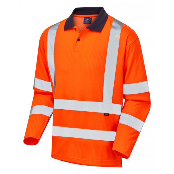 Leo EcoViz Swimbridge Hi-Vis Sleeved Polo Shirt - Orange - Small