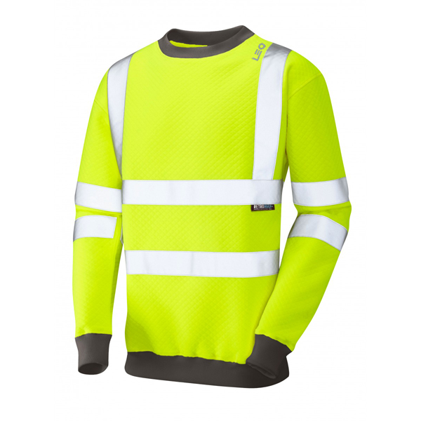 Leo EcoVis Winkleigh Hi-Vis Crew Neck Sweatshirt - Yellow - Small