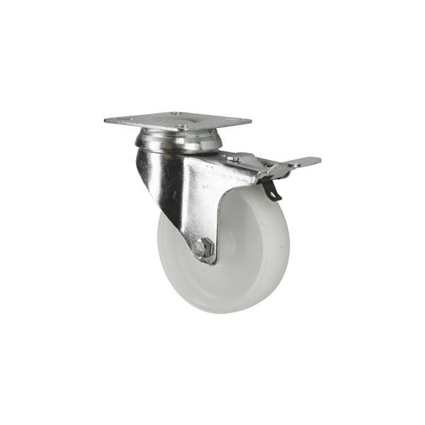 Nylon Swivel Castor - With Brake - 75mm - 100kg load capacity