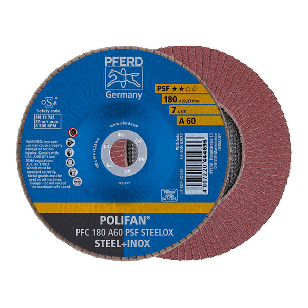 PFERD STEELOX Polifan Flap Discs - Aluminium Oxide PSF - 180mm - 60
