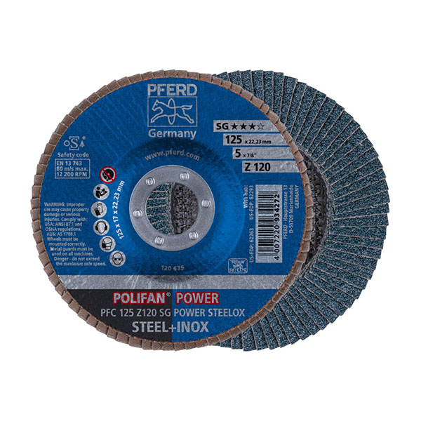 PFERD POWER STEELOX Polifan Flap Discs - Zirconia Alumina SG - 125mm - 120