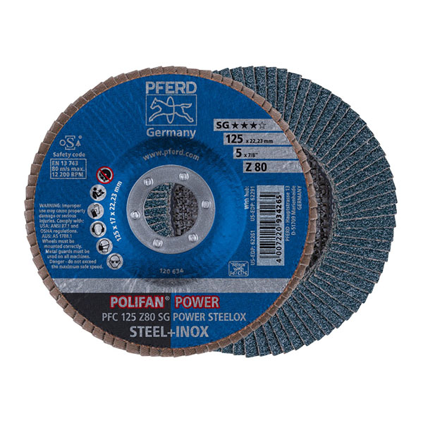PFERD POWER STEELOX Polifan Flap Discs - Zirconia Alumina SG - 125mm - 80