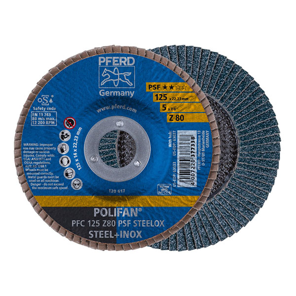 PFERD STEELOX Polifan Flap Discs - Zirconia Alumina PSF - 125mm - 80