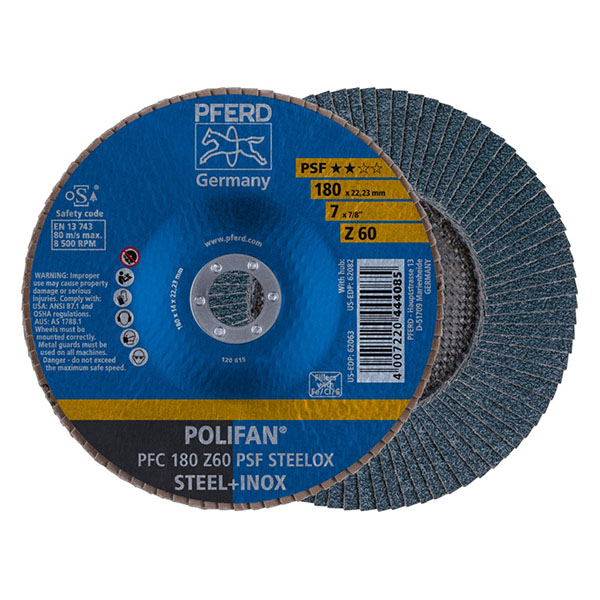 PFERD STEELOX Polifan Flap Discs - Zirconia Alumina PSF - 180mm - 60